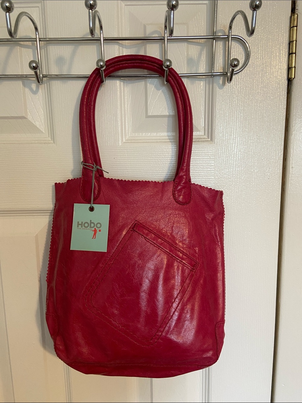 HOBO Fuchsia Leather Hobo Tote with Front Pocket